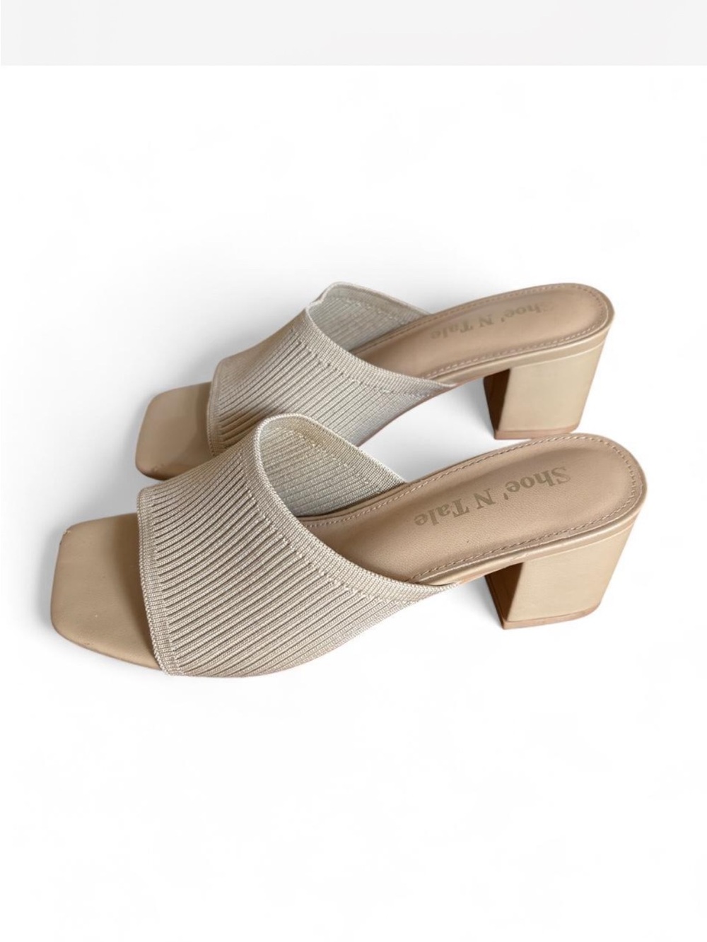 ShoeNTale Neutral Ribbed Slide Block Heel Sandals